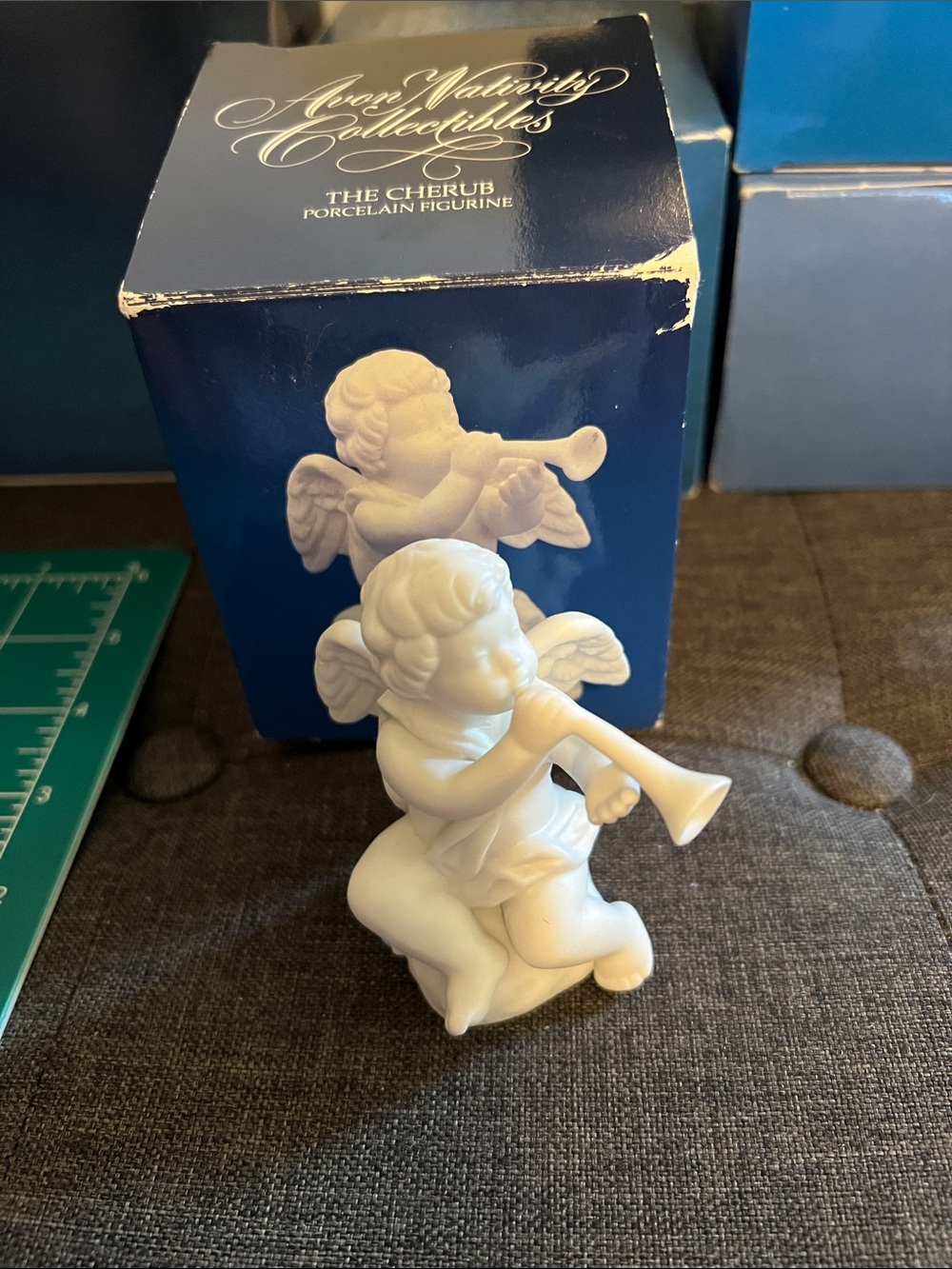 Avon 1989 White Cherub Porcelain Figurine with Trumpet
